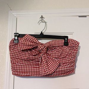 Red and White Gingham Bandeau with Bow and Zipper